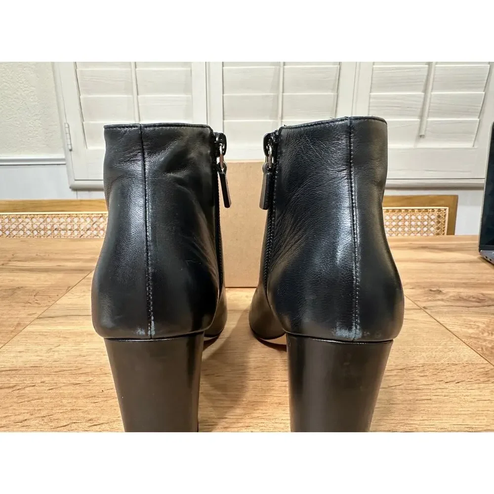 Stuart Weitzman Stuart 75 Pointed Toe Zip Booties Black Leather Size 8.5 NWOB